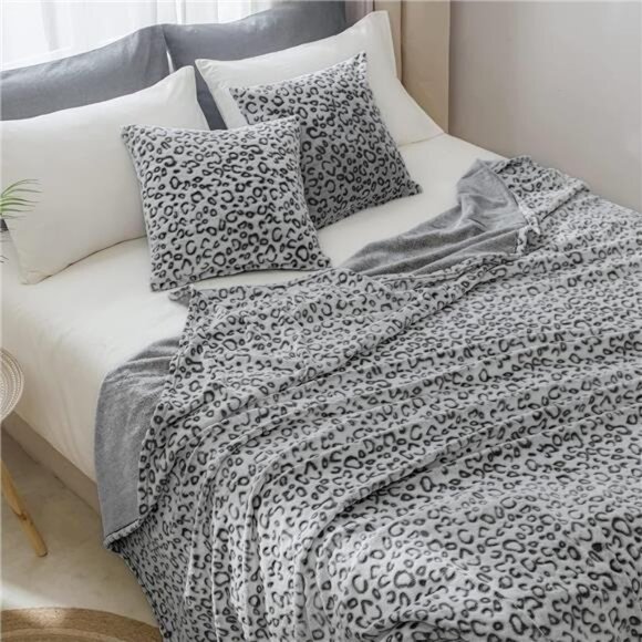Flannel Fleece Throw Microfiber Blanket with 3D Leopard Print,50"X60",Grey - Picture 6 of 7